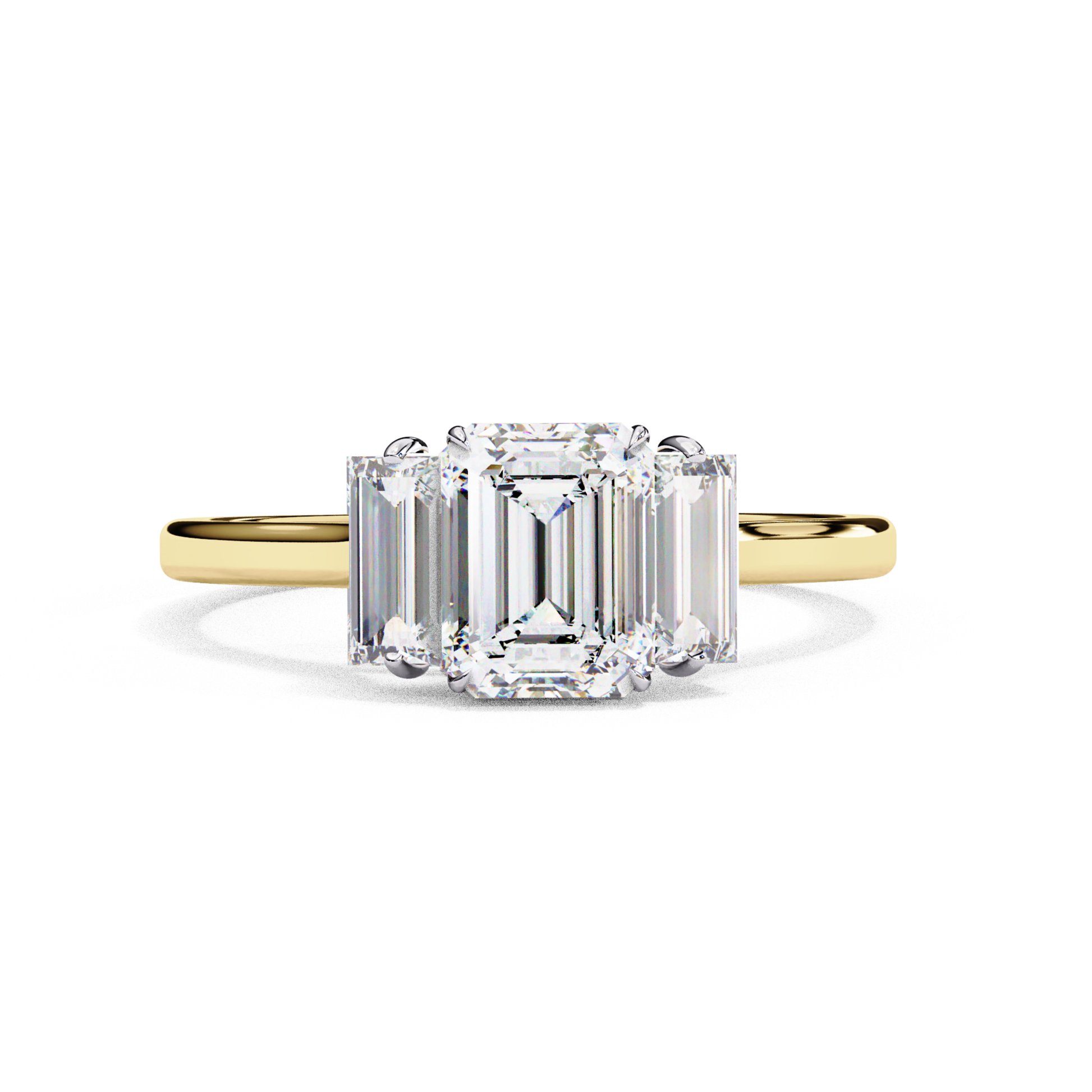 Yellow gold band with emerald diamonds
Three emerald cut diamonds in yellow gold
Yellow gold ring with three diamonds
Three stone emerald cut ring
Close up of yellow gold ring with diamonds
Elegant three stone emerald ring
Side view of yellow gold emerald ring
Yellow gold band with three emerald stones
Three diamonds set in yellow gold
Top view of yellow gold emerald ring