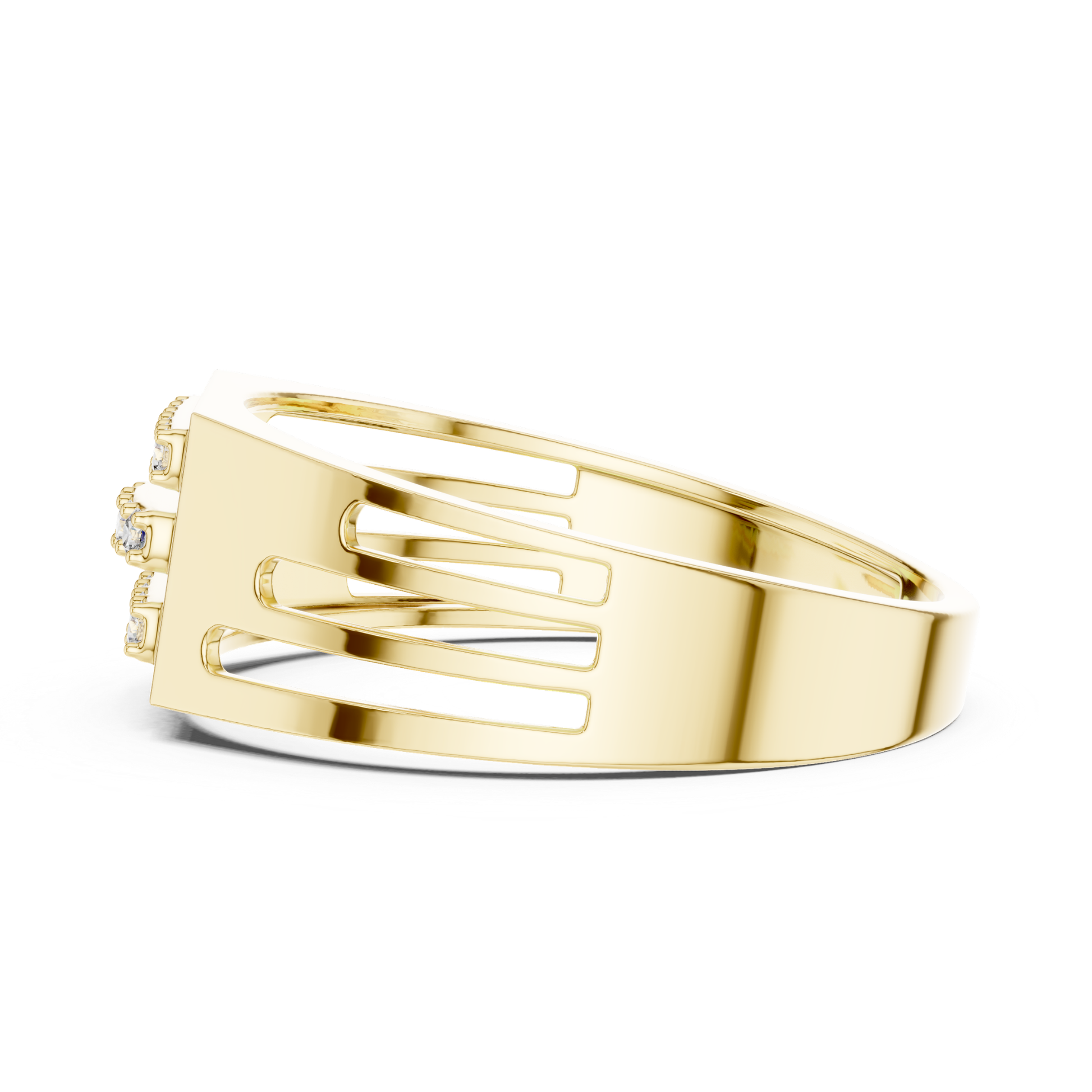Side view yellow gold triple row diamond ring
Yellow gold openwork band ring side profile
Triple row round diamond yellow gold ring
Yellow gold geometric diamond ring side angle
Modern yellow gold statement band ring
Wide band yellow gold diamond ring profile
Yellow gold designer ring with open details
Contemporary yellow gold diamond band side view
Luxury yellow gold triple row diamond ring
Yellow gold fashion ring with diamond accents