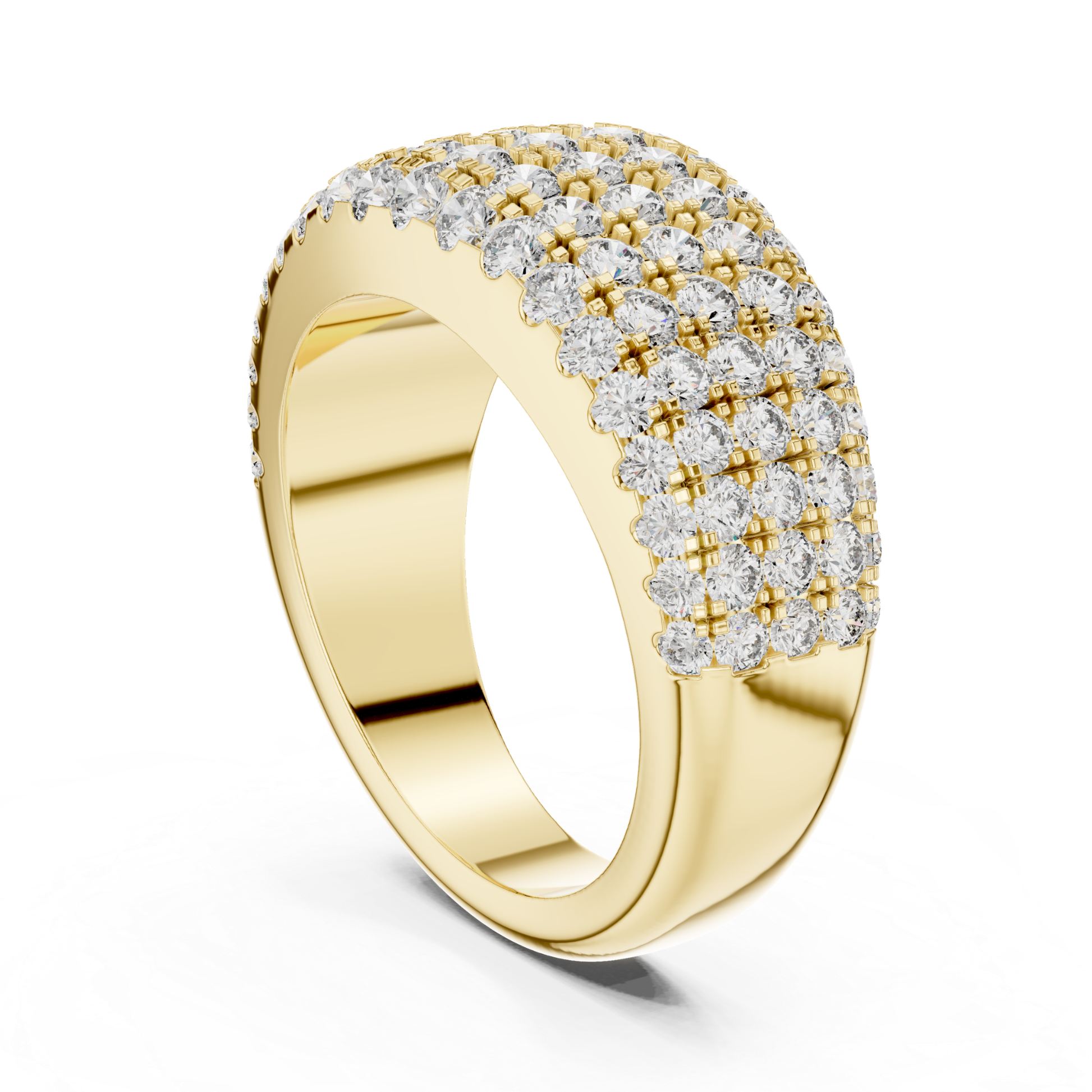 Vertical view yellow gold wide Pave diamond band ring
Yellow gold multi row diamond ring upright angle view
Yellow gold statement diamond band vertical perspective
Wide yellow gold ring with round brilliant diamonds
Yellow gold luxury Pave diamond anniversary band
Upright yellow gold layered diamond fashion ring
Bold yellow gold multi diamond statement band
Yellow gold wide diamond ring vertical profile
Multi row yellow gold Pave ring standing display
Yellow gold round diamond band upright side view