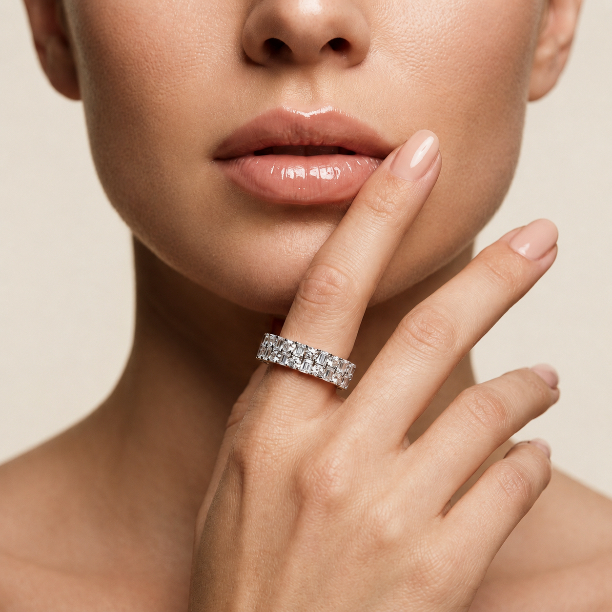 1.196 Carat Two-Row Round & Radiant Cut Diamond Eternity Band