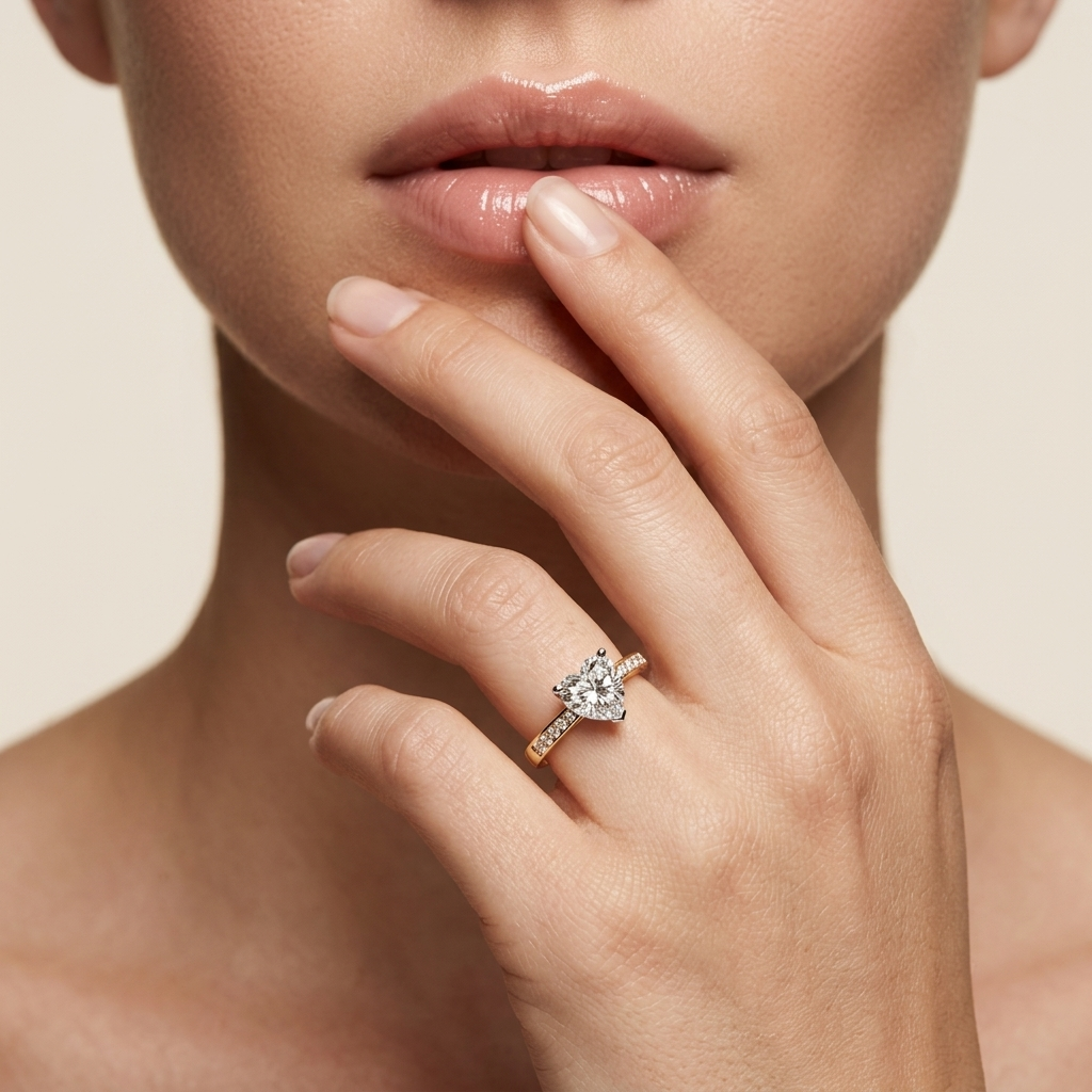 0.672 Carat Heart & Round Cut Lab Grown Heart Solitaire Diamond Ring
