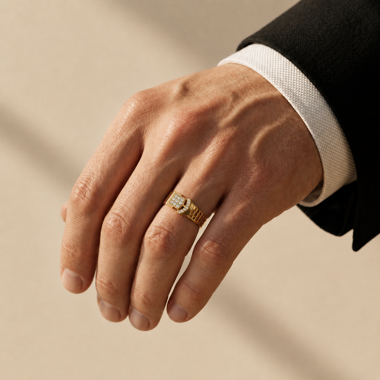 Round Lab Grown Diamond Geometric Statement Ring in Yellow Gold