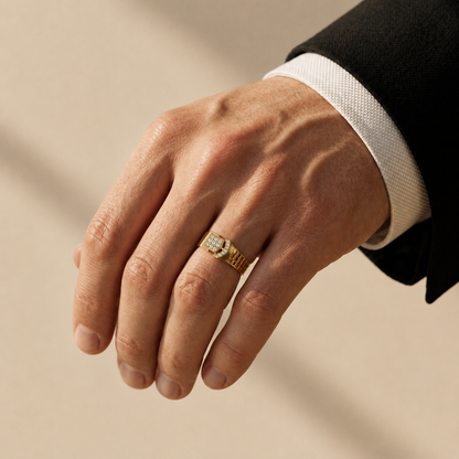Round Lab Grown Diamond Geometric Statement Ring in Yellow Gold