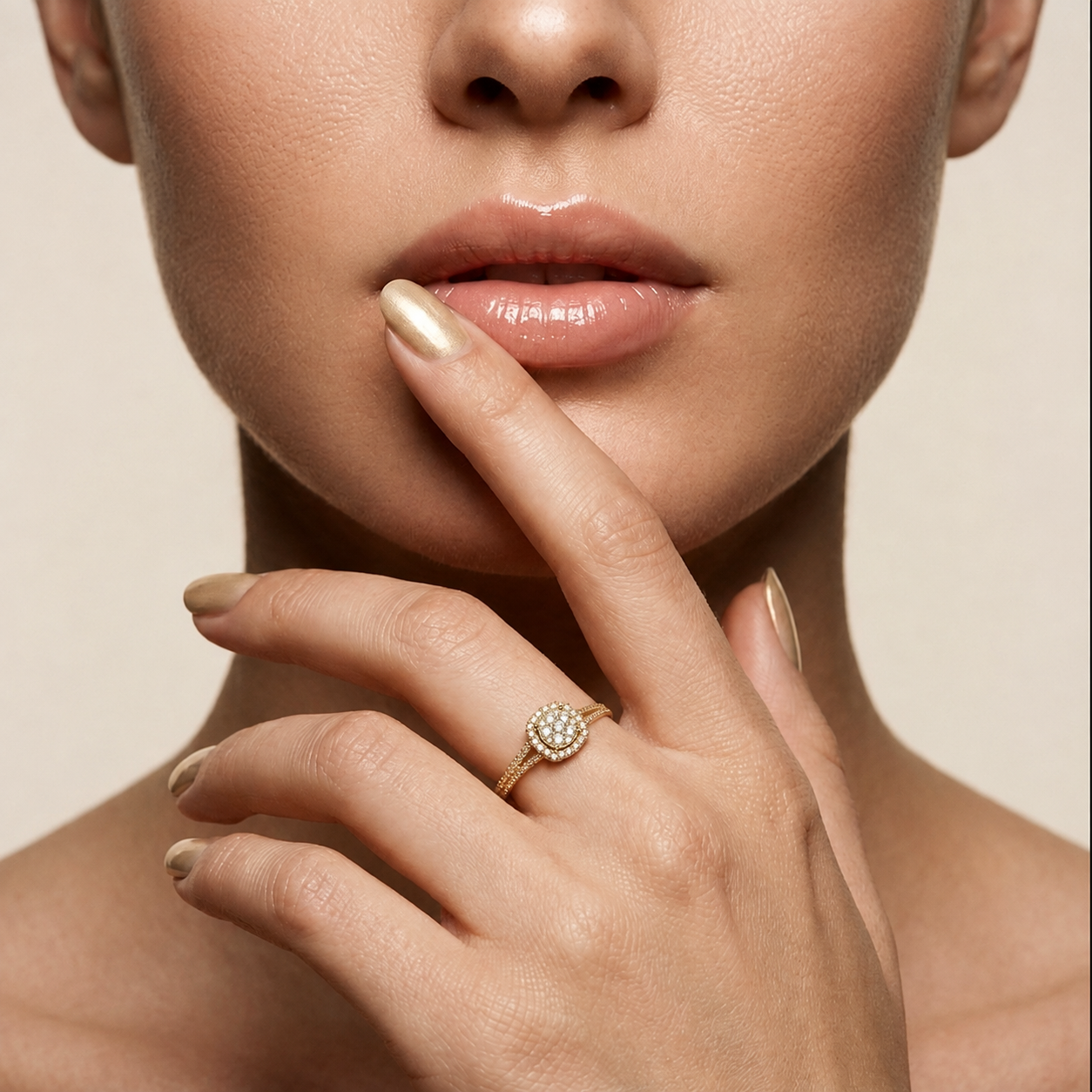 Round Lab Grown Diamond Cluster Halo Engagement Ring