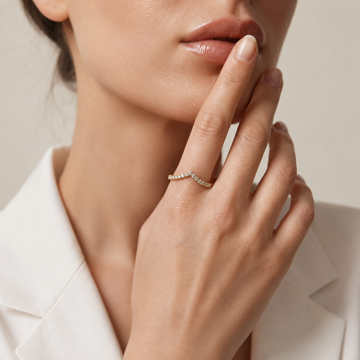 Round Lab Grown Diamond Chevron Wedding Band