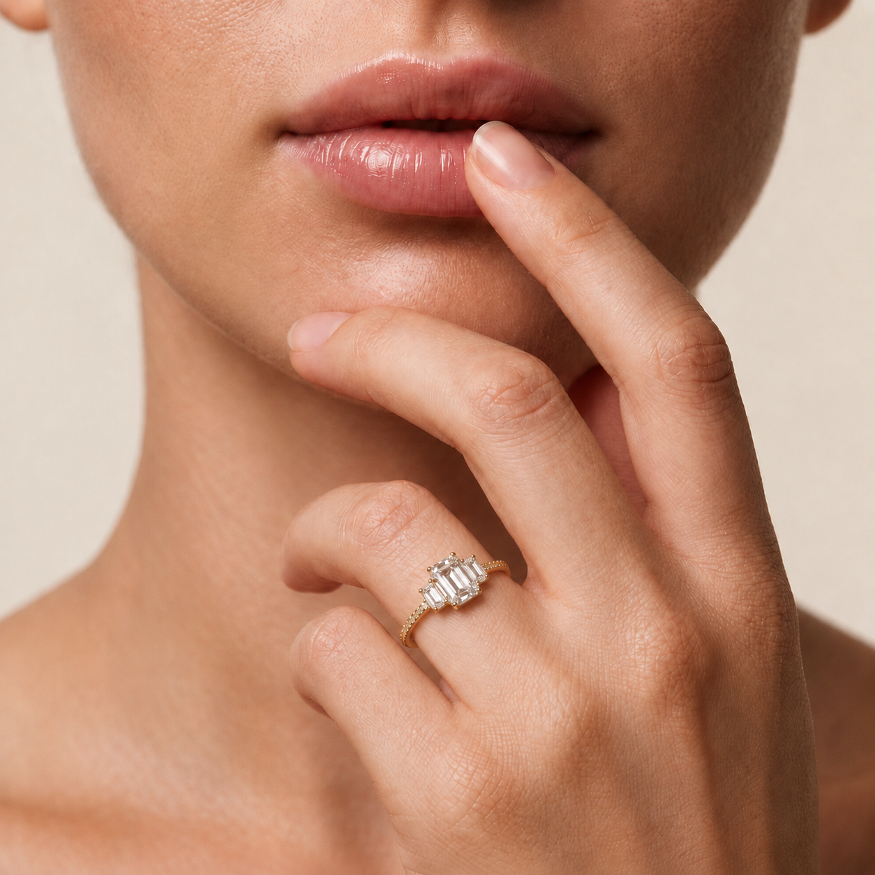 Emerald Cut Three Stone Lab Grown Diamond Engagement Ring