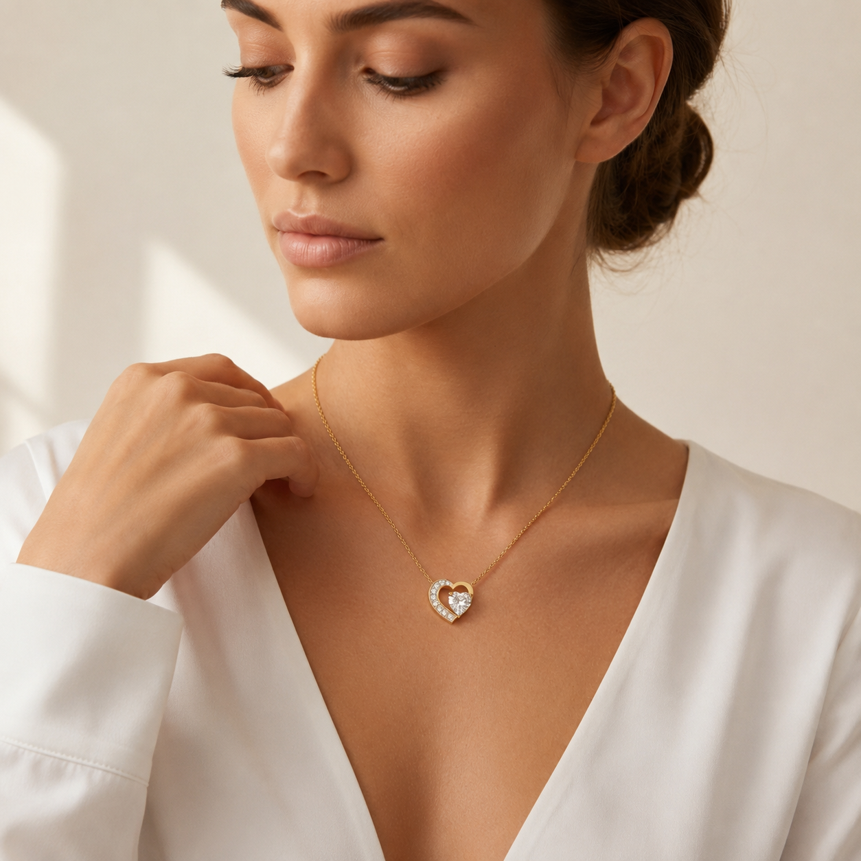Herzförmiger, im Labor gezüchteter Diamant-Doppelherz-Anhänger mit Kette