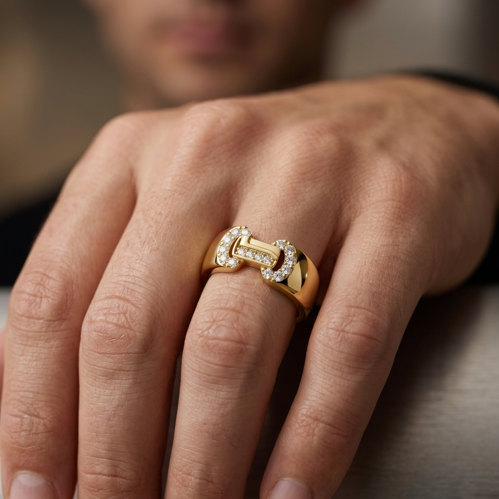 Round Lab Grown Diamond Buckle Signet Ring