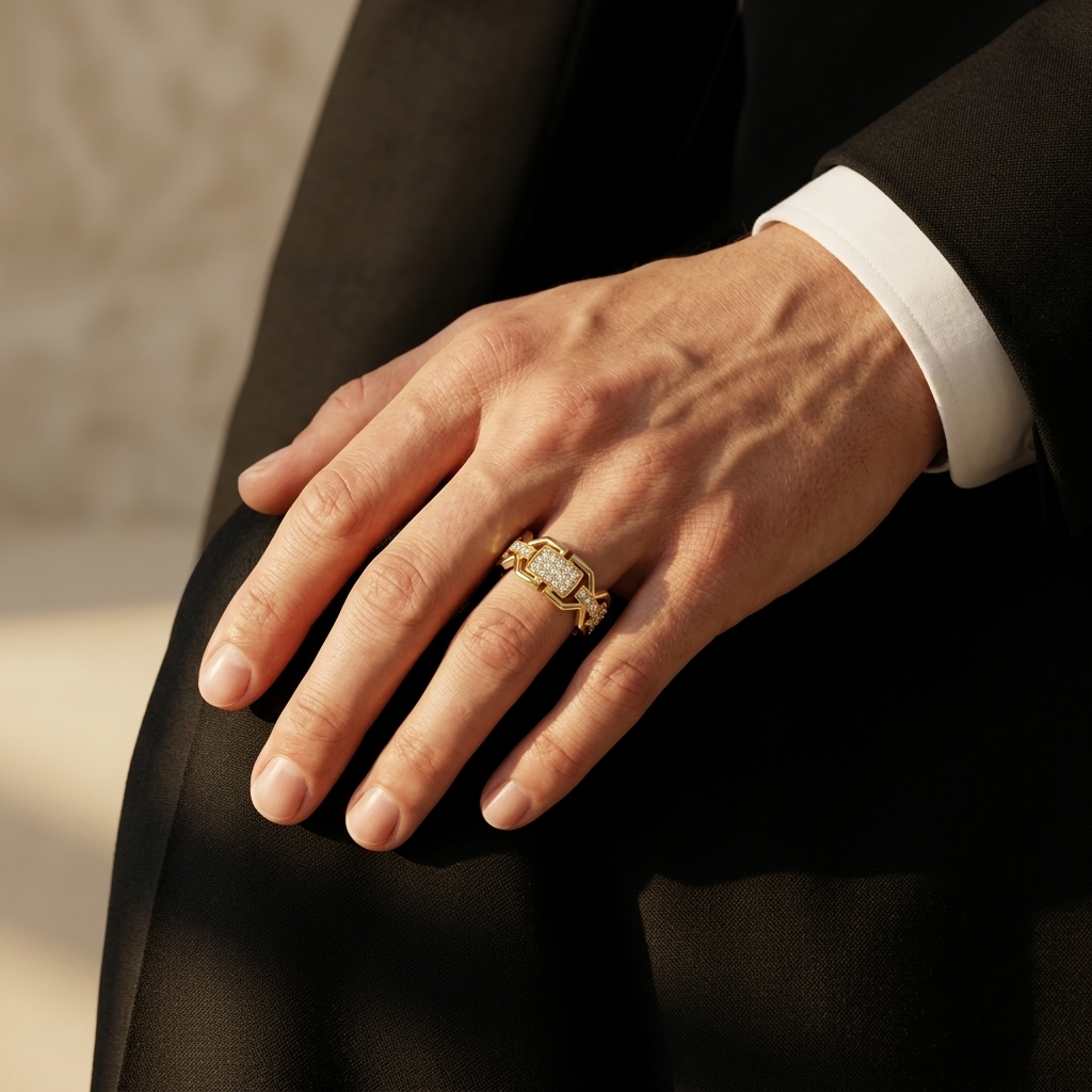 Round Lab Grown Diamond Geometric Link Ring