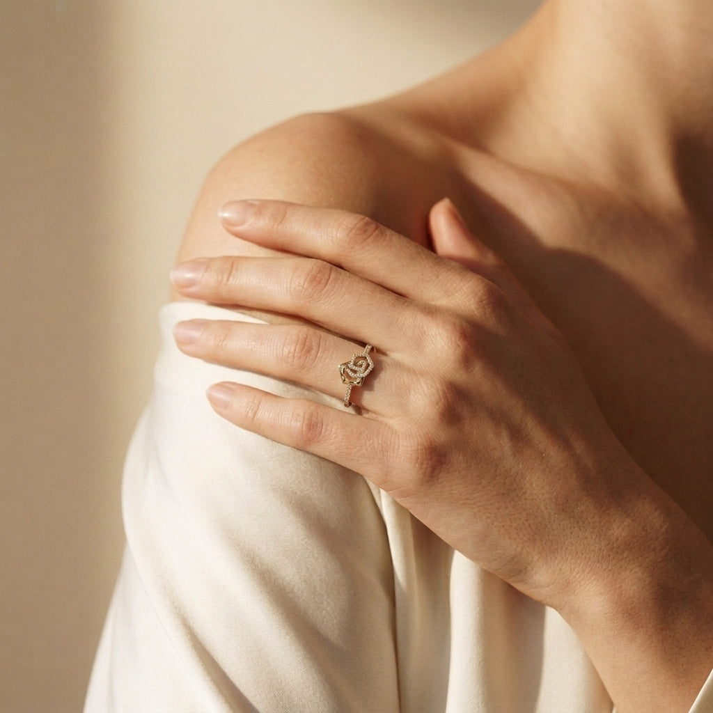 Modern Pavé Spiral Lab Grown Diamond Statement Ring in Yellow Gold