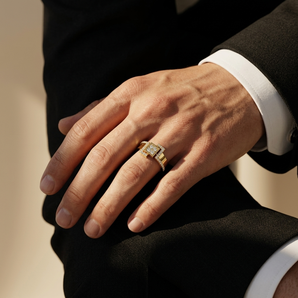 Round Lab Grown Diamond Geometric Square Ring