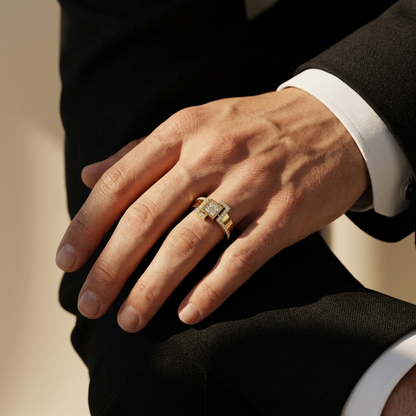 Round Lab Grown Diamond Geometric Square Ring