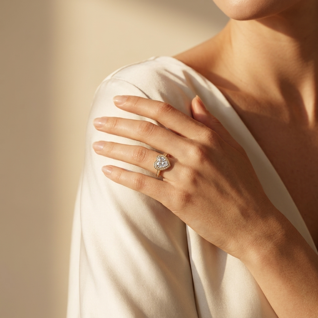 0.70 Carat Heart & Round Cut Lab Grown Heart Halo Diamond Ring