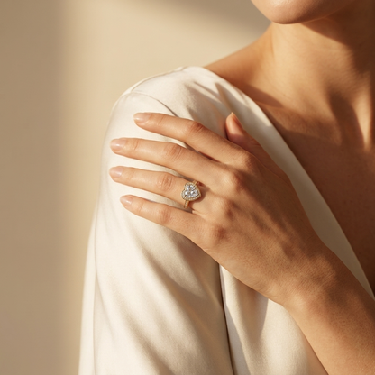 0.70 Carat Heart & Round Cut Lab Grown Heart Halo Diamond Ring