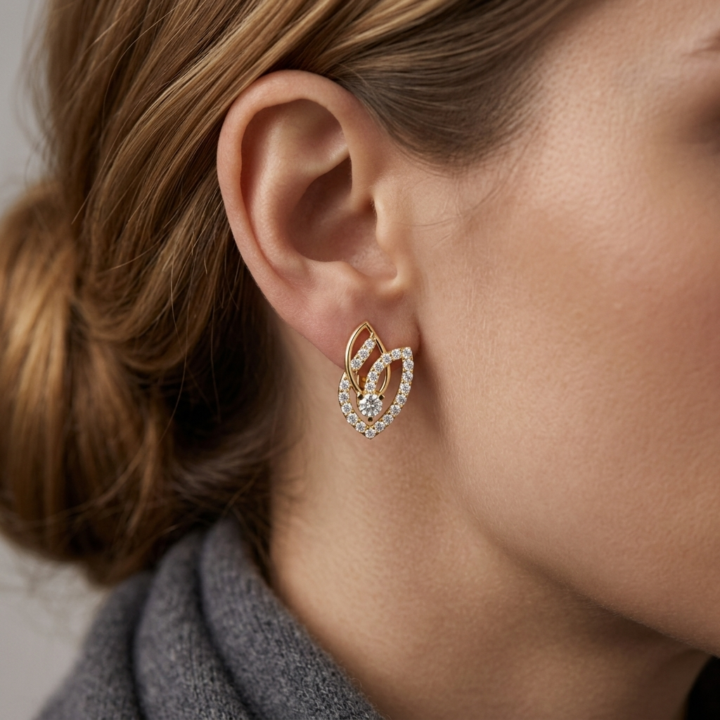 Round Lab Grown Diamond Leaf Drop Earrings