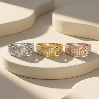 Modern Geometric Round Lab Grown Diamond Wide Band Ring