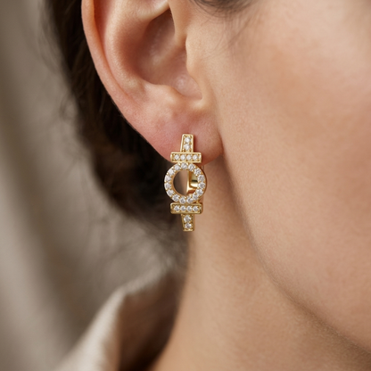 Round Lab Grown Diamond Geometric Hoop Earrings