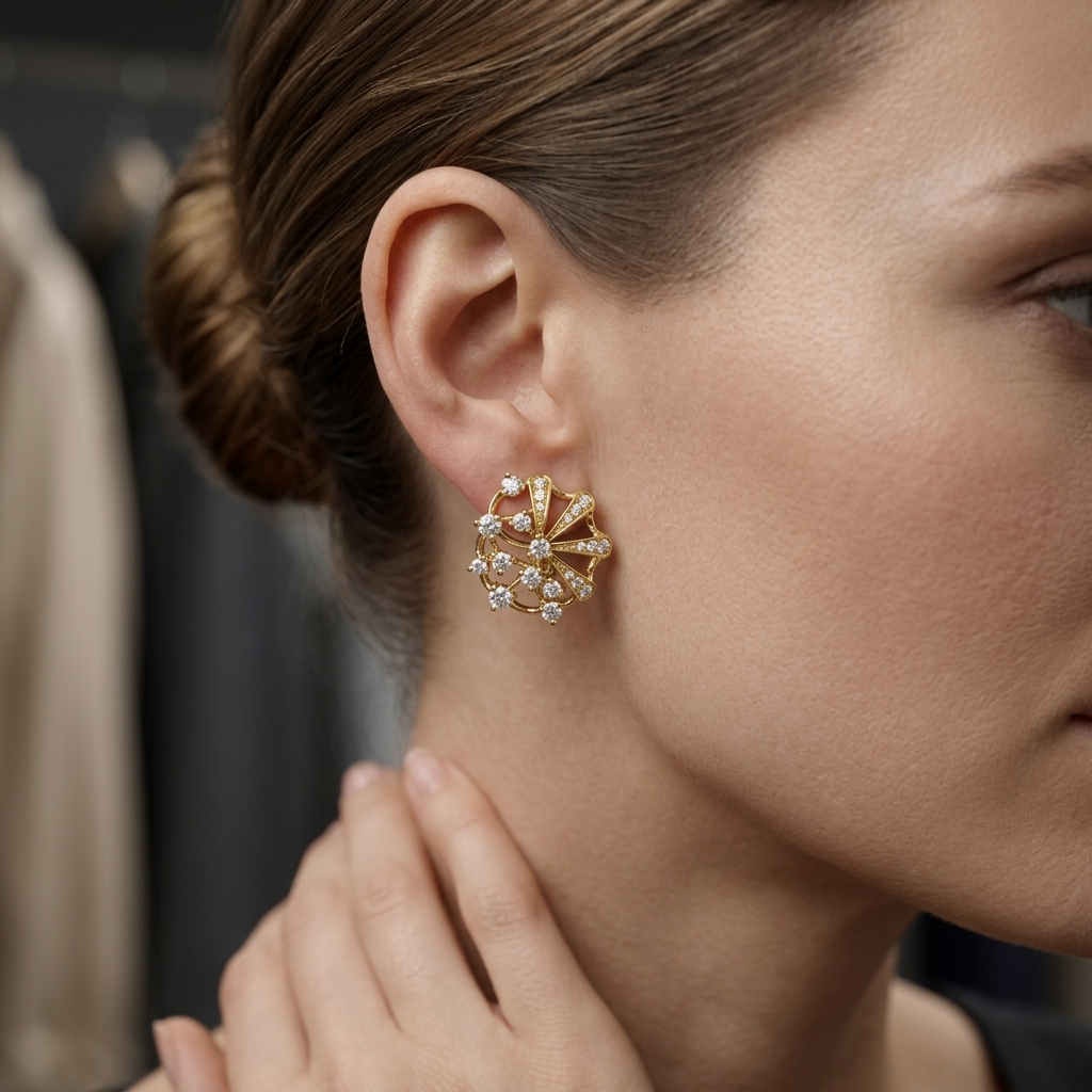 Round Lab Grown Diamond Floral Cluster Stud Earrings