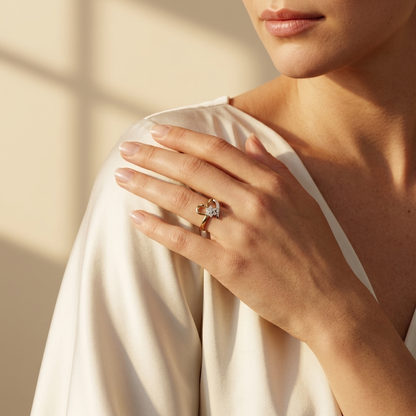 0.079 Carat Round Cut Lab Grown Diamond Floral Heart Ring