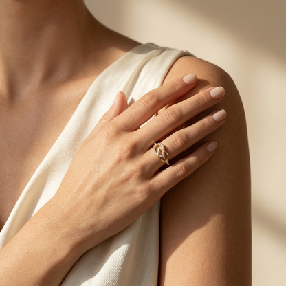 Round Lab Grown Diamond Open Leaf Bypass Ring