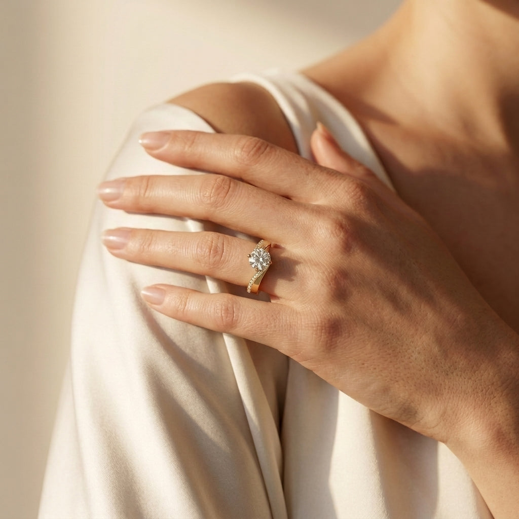 Round Lab Grown Diamond Bypass Solitaire Engagement Ring