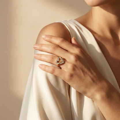 Herzförmiger Diamantring mit offenem Doppelherz-Design | Gold