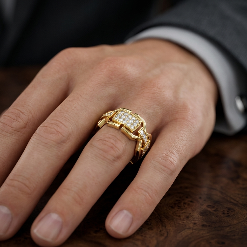 Round Lab Grown Diamond Geometric Link Ring