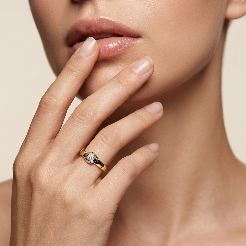 Minimalistischer Diamantring mit eingefasstem Mittelstein