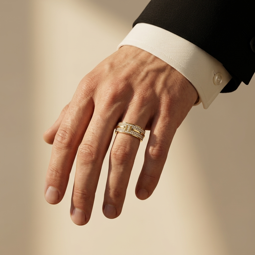 Round Lab Grown Diamond Wide Pavé Wedding Band