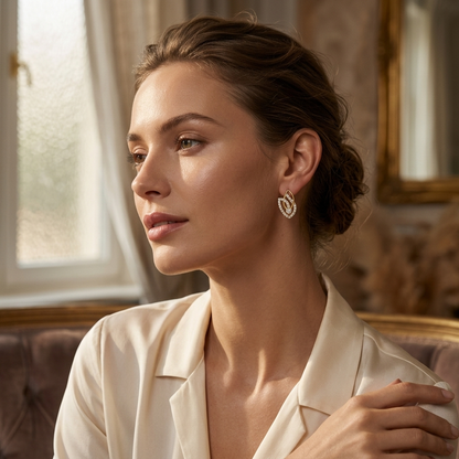 Round Lab Grown Diamond Leaf Drop Earrings