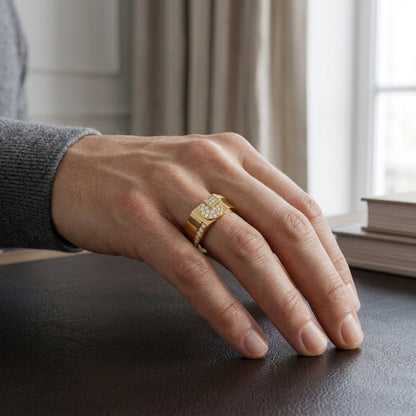 Round Lab Grown Diamond Geometric Signet Ring