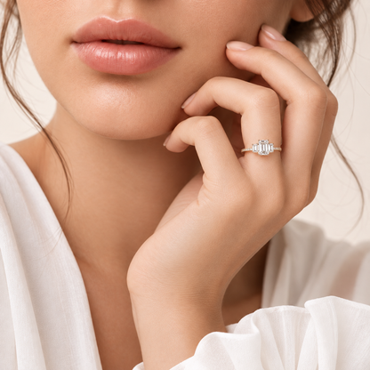 Emerald Cut Three Stone Lab Grown Diamond Engagement Ring