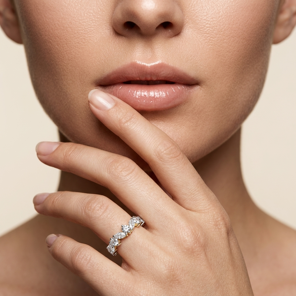 Round & Marquise Lab Grown Diamond Curved Wedding Band
