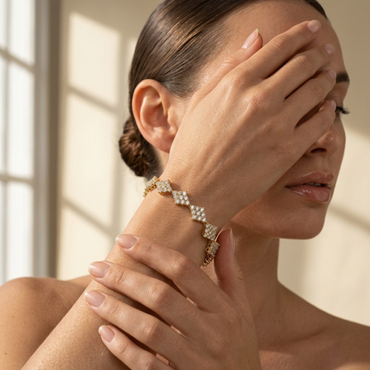 Round Lab Grown Diamond Floral Link Tennis Bracelet