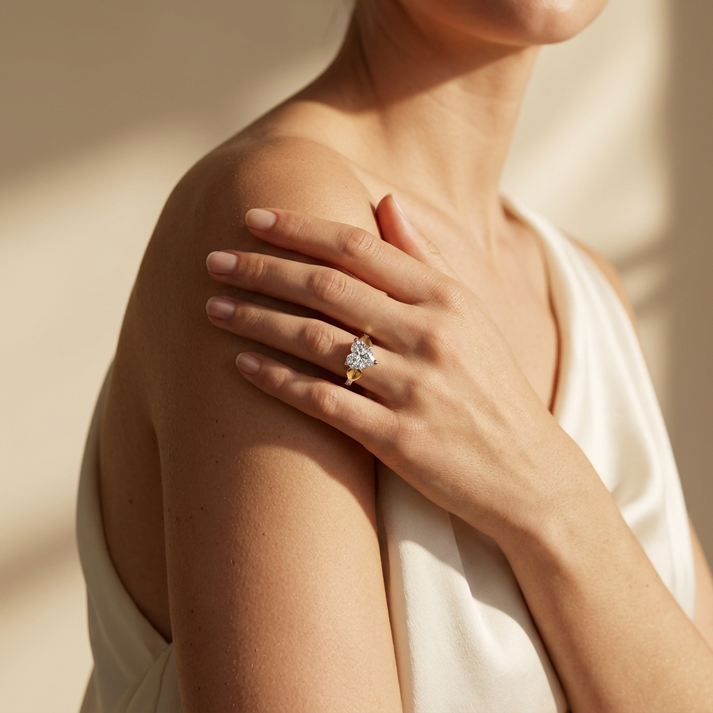 Herzförmiger Diamantring mit glattem Seitendesign | 18K Gold