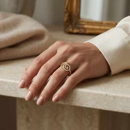Modern Pavé Spiral Lab Grown Diamond Statement Ring in Yellow Gold