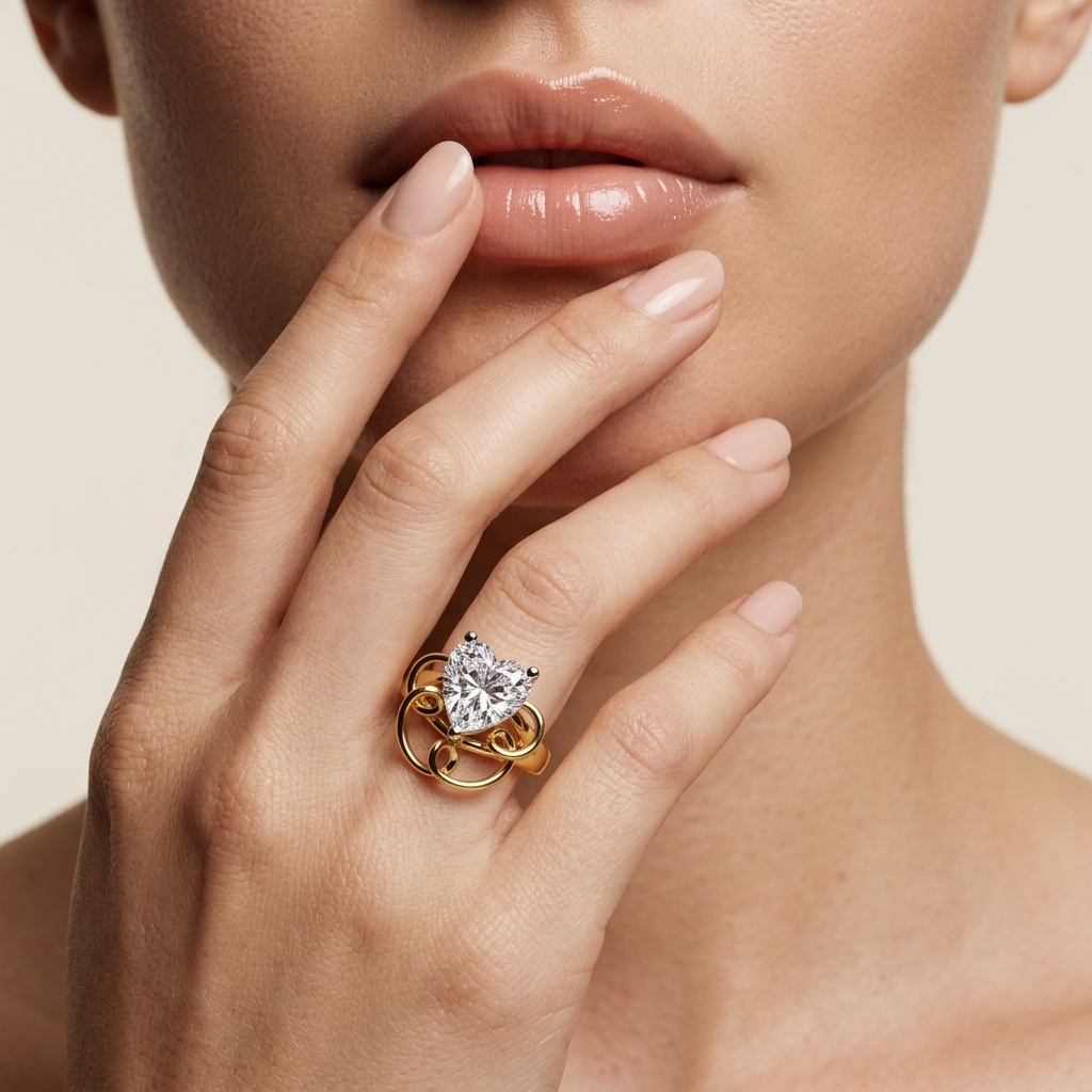 Herzförmiger Diamantring mit Bandschlaufen-Detail | Edles 18K Gold