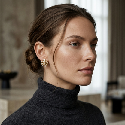 Round Lab Grown Diamond Floral Cluster Stud Earrings