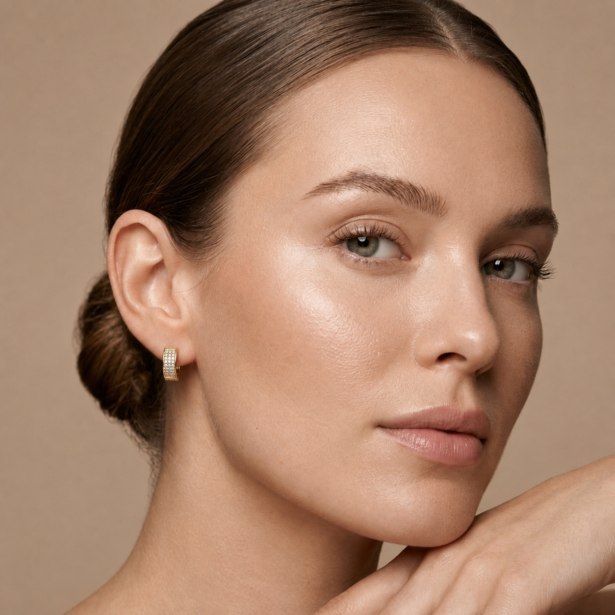 Round Lab Grown Diamond Pavé Huggie Hoop Earrings