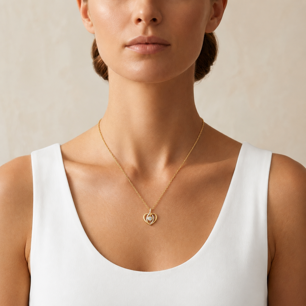 Round Lab Grown Diamond Open Heart Pendant Necklace