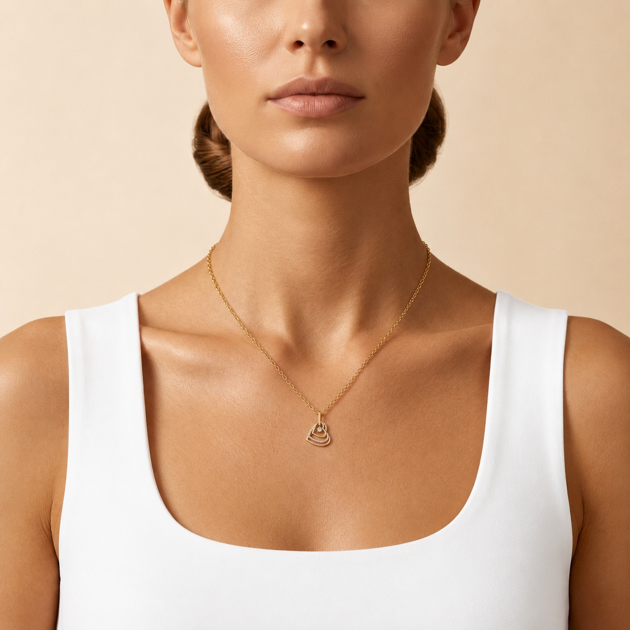 Doppel-Herz-Anhänger-Design mit Diamanten | Feines 18K Gold