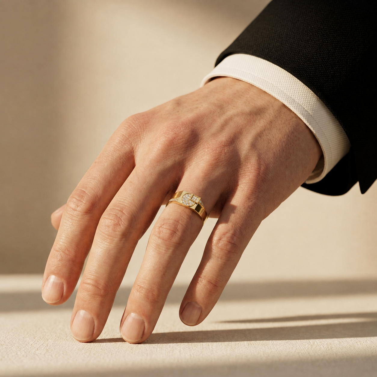 Round Lab Grown Diamond Geometric Signet Ring