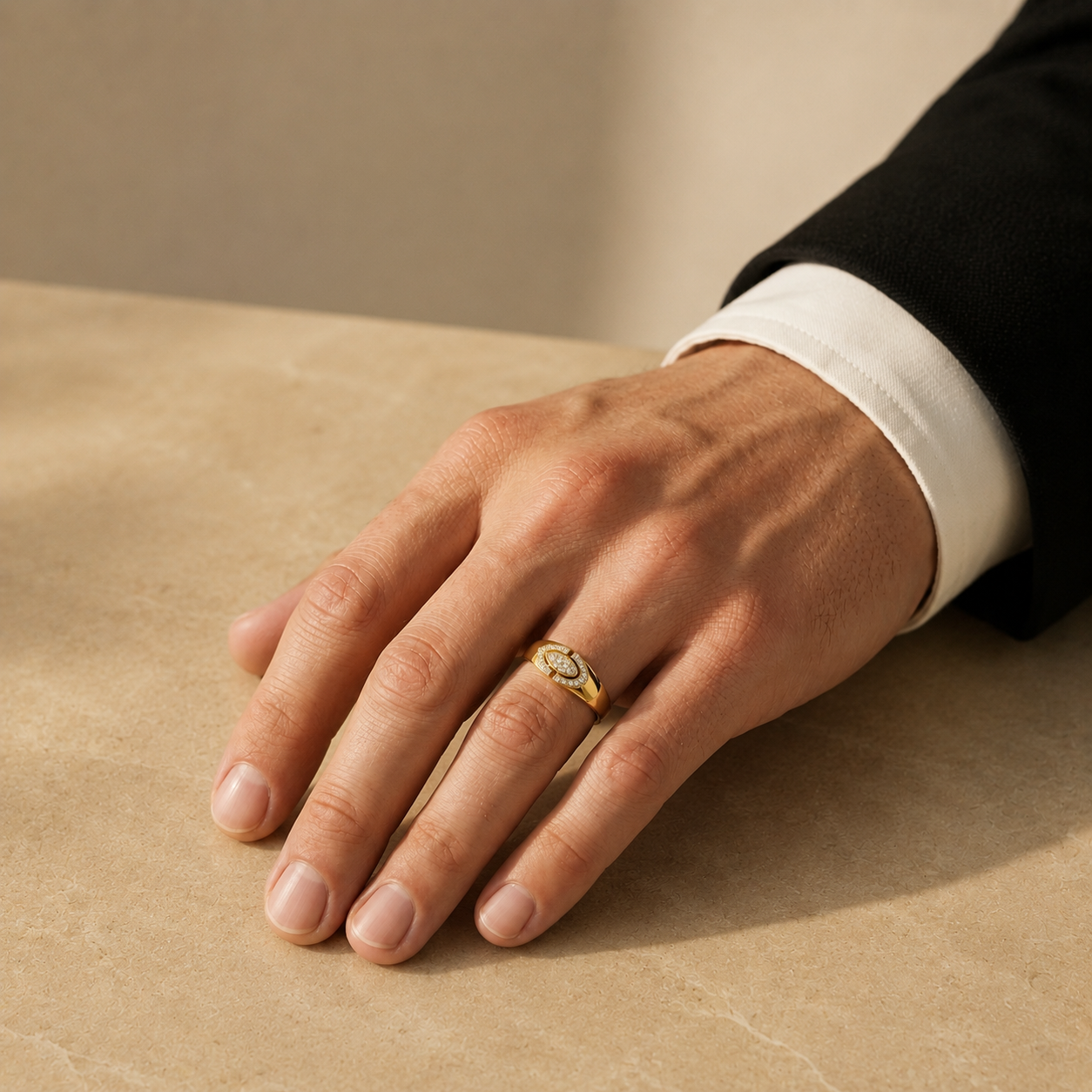 Round Lab Grown Diamond Evil Eye Signet Ring