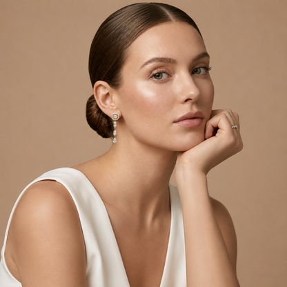 Princess Cut Halo Lab Grown Diamond Drop Earrings in Yellow Gold