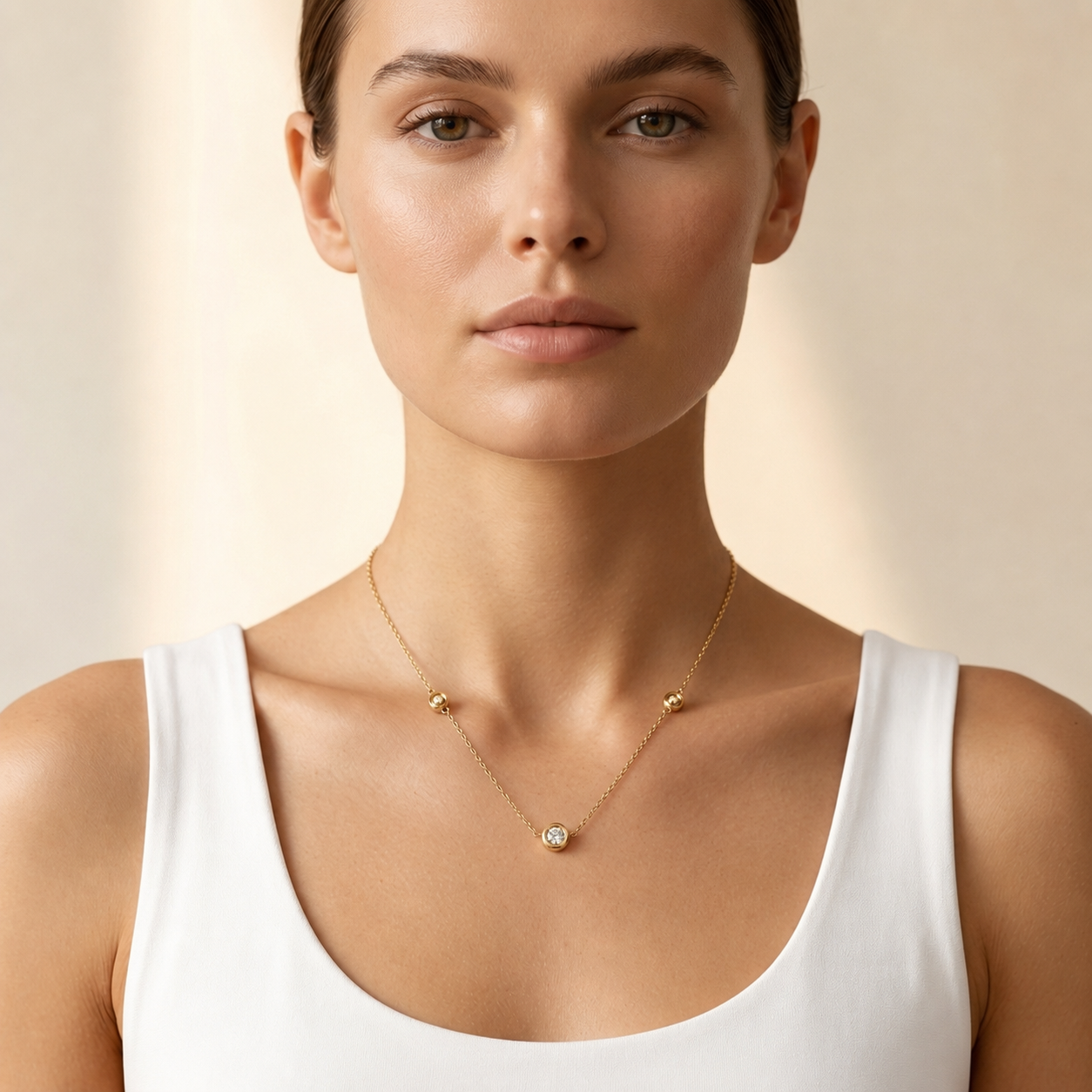 Round Lab Grown Diamond Bezel Station Necklace