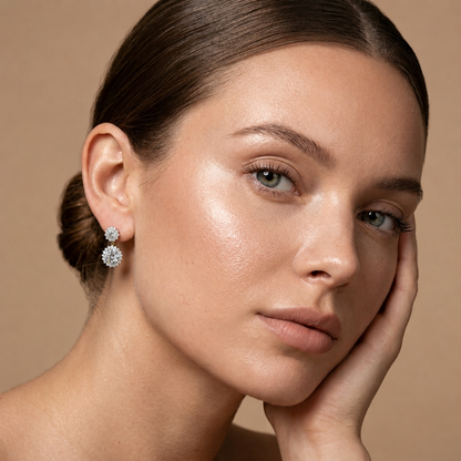 Round Lab Grown Diamond Double Halo Drop Earrings