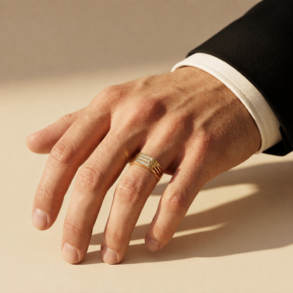 Modern Round Lab Grown Diamond Bar Signet Ring