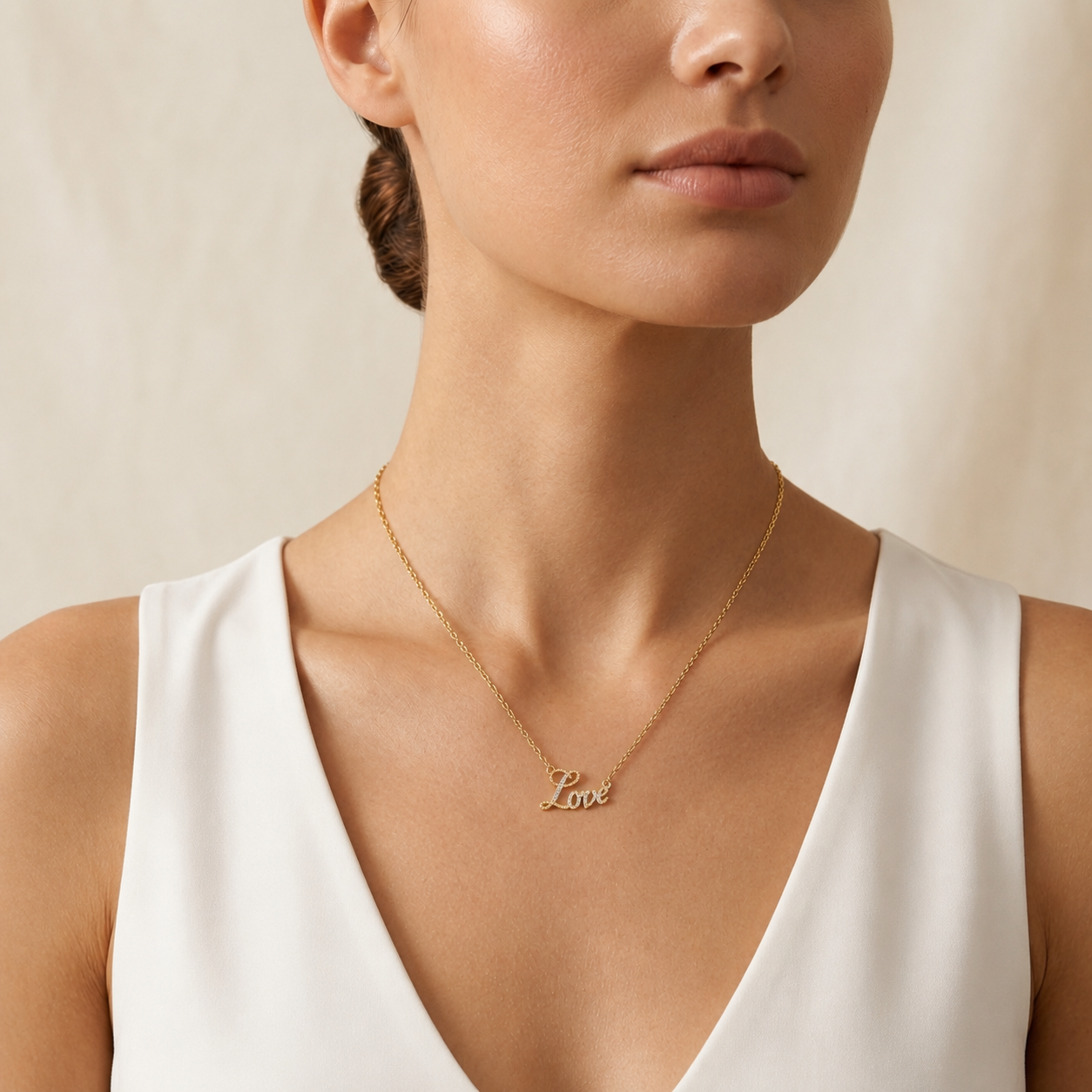 Liebe Wort Diamant Gold Anhänger Mit Kette | 18K Schmuck