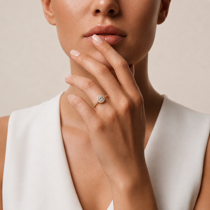 Round Diamond Halo Engagement Ring with Pavé Band