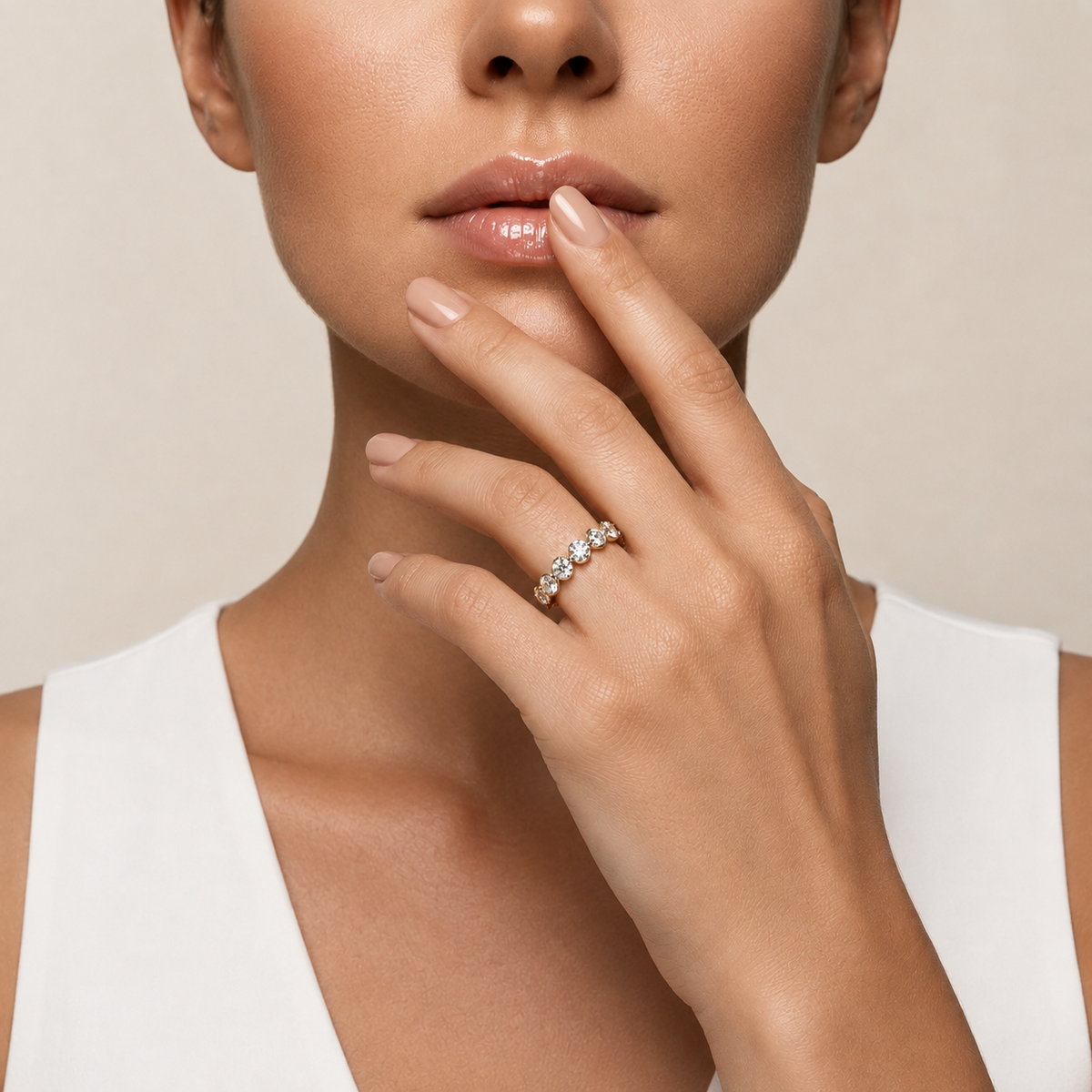 Round Lab Grown Diamond Half Eternity Wedding Band